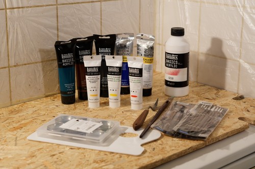 Farben und pinselset acryl - farben, |